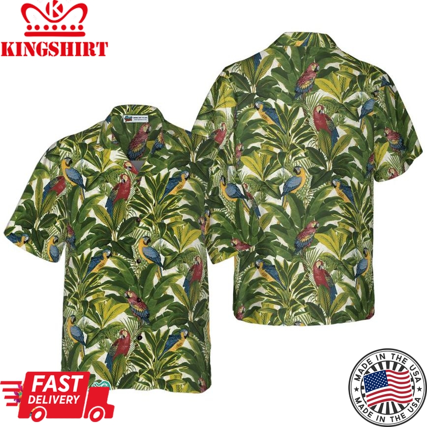 Exotic Parrots Tropical Leaves Hawaiian Shirt