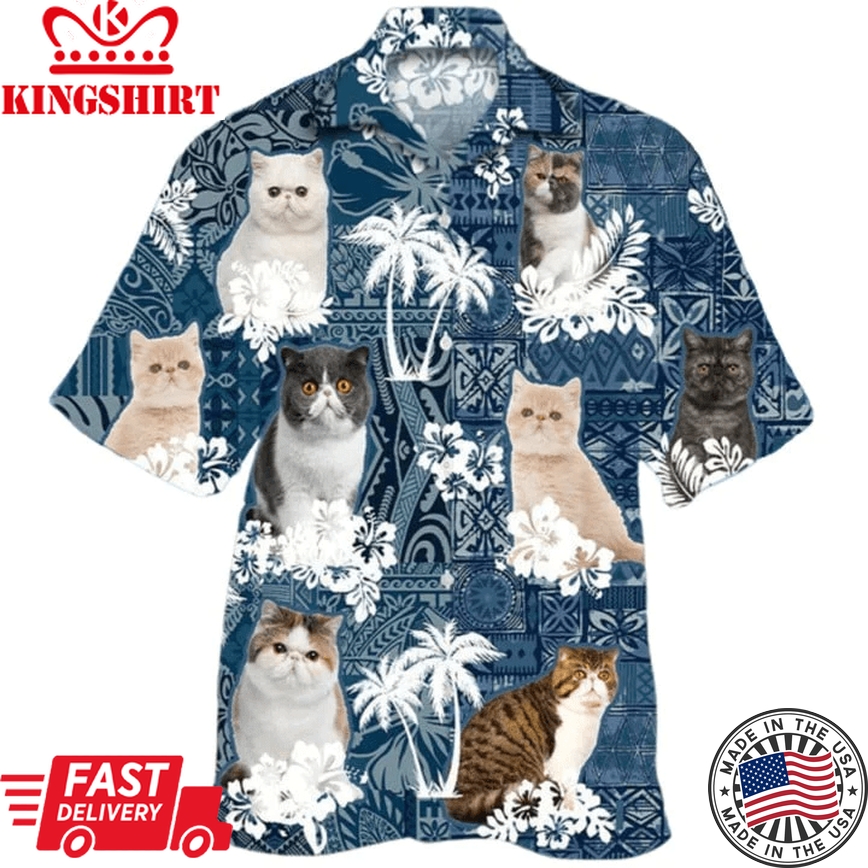 Exotic Shorthair Trendy Hawaiian Shirt, Aloha Beach Shirt For Cat Lovers, Cat In Trendy Hawaiian Shirt, Aloha Trendy Hawaiian Shirt