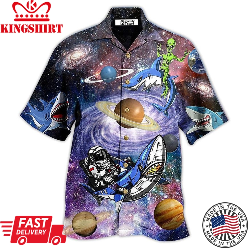 Extraterrestrial Oceanic Encounter Hawaiian Shirt - Shark Alien Space