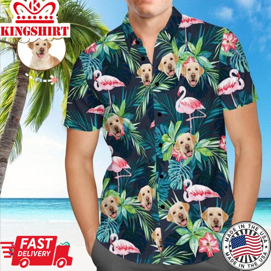 Face On Shirts Custom Trending Hawaiian Shirts Hawaiian Shirt With Face Leaves & Flamingo Button Down Shirts