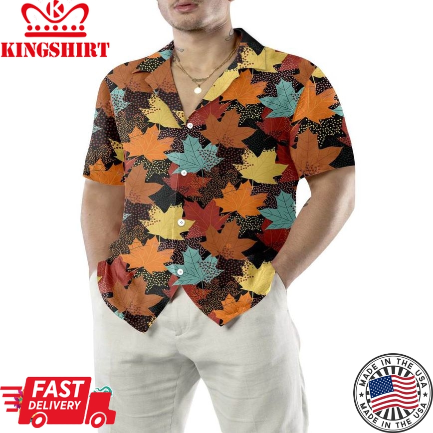 Fall Maple Leaves Black Hawaiian Shirt, Autumn Thanksgiving Shirt, Unique Gift For Thanksgiving Day