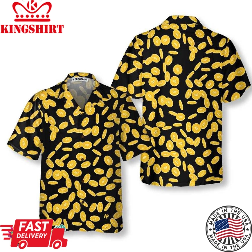 Falling Bitcoin Cryptocurrency Pattern Hawaiian Shirt, Unique Bitcoin Shirt For Men & Women