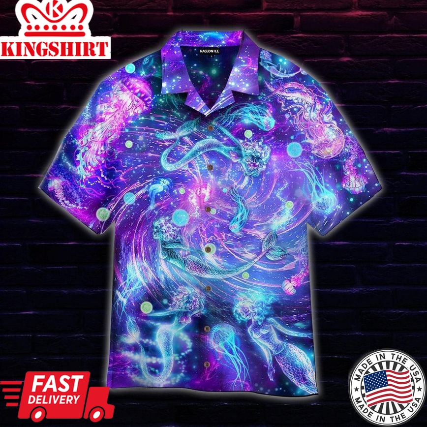 Fantasy Mermaid And Neon Jellyfish Trendy Hawaiian Shirt For