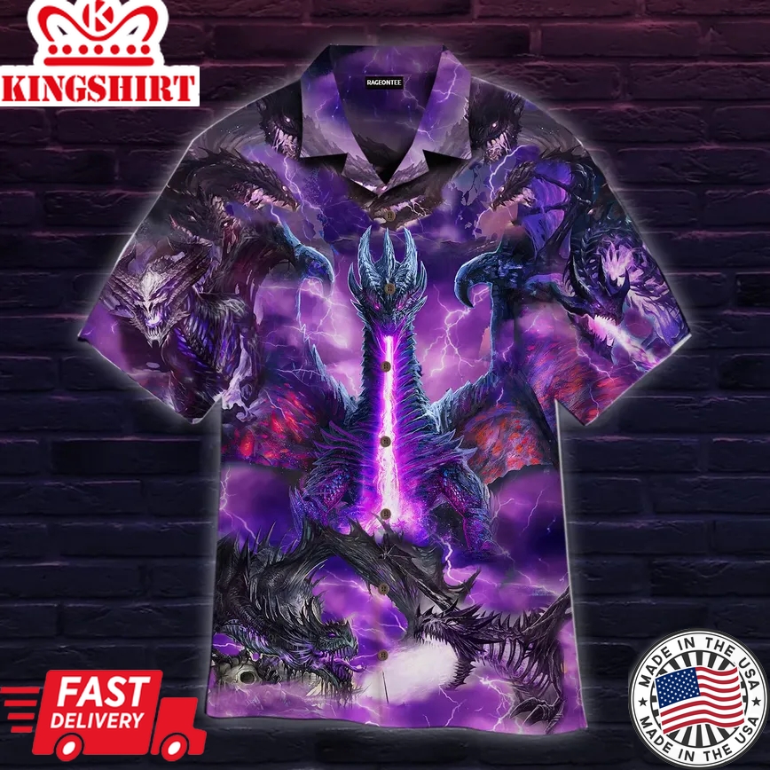 Fantasy Purple Thunder Dragons Trendy Hawaiian Shirt For