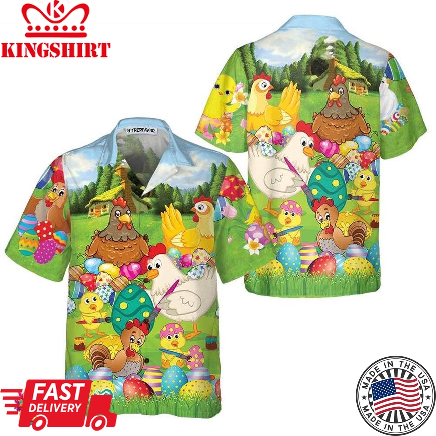 Farm Chicken Easter Eggs Hawaiian Shirt, Easter Bunny Shirt, Funny Easter Shirt & Easter Gift Ideas