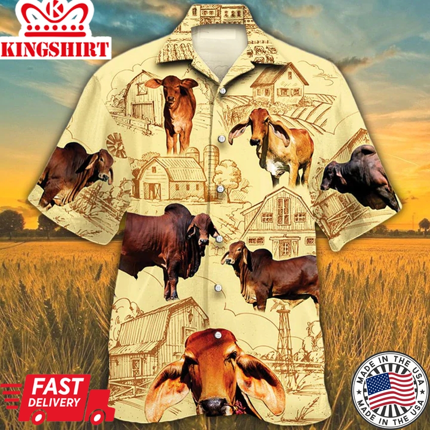 Farm Cow Short Sleeve Hawaiian Aloha Shirt For Men Women, Red Angus Cattle Lovers Farm Trendy Hawaiian Shirt