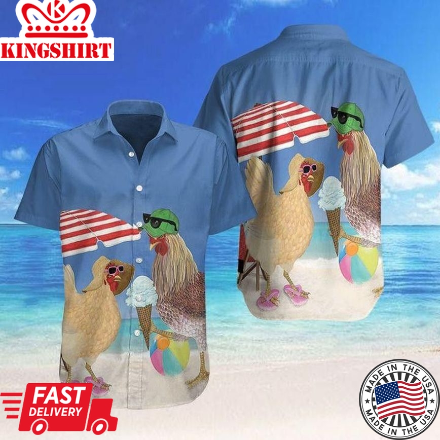 Farm Rooster And Hen Trendy Hawaiian Shirt, Chicken Lover Trendy Hawaiian Shirt For Summer Gifts