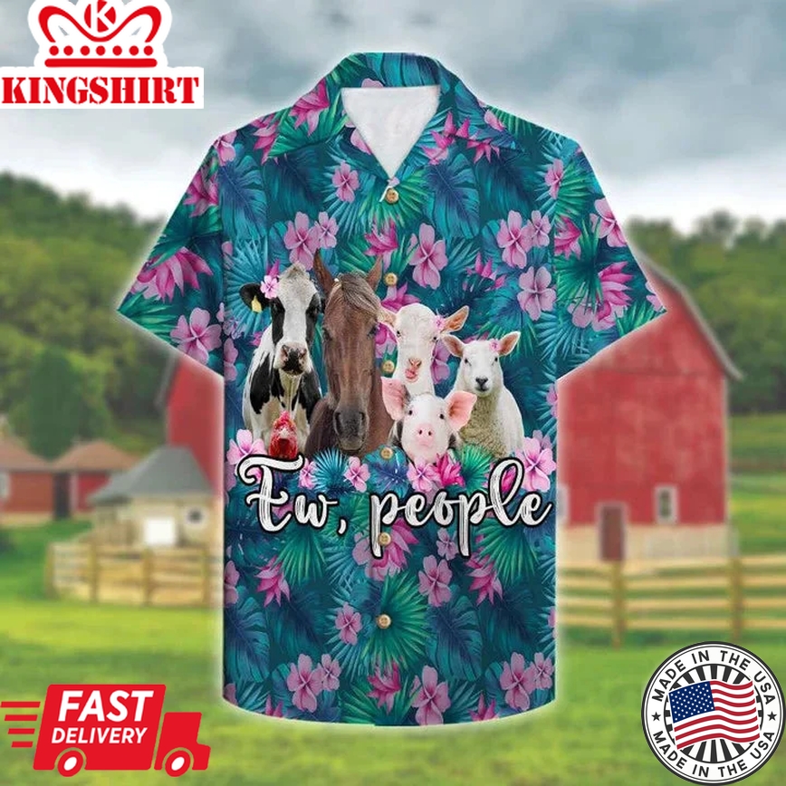 Farmer Ew People Cute Animals Tropical Plants Background Trendy Hawaiian Shirt