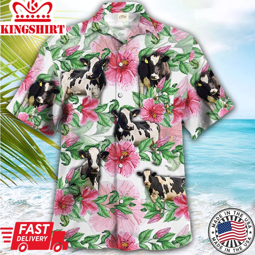 Farmer's Delight: Holstein Cow Trendy Hawaiian Shirt - Tropical Attire for Him