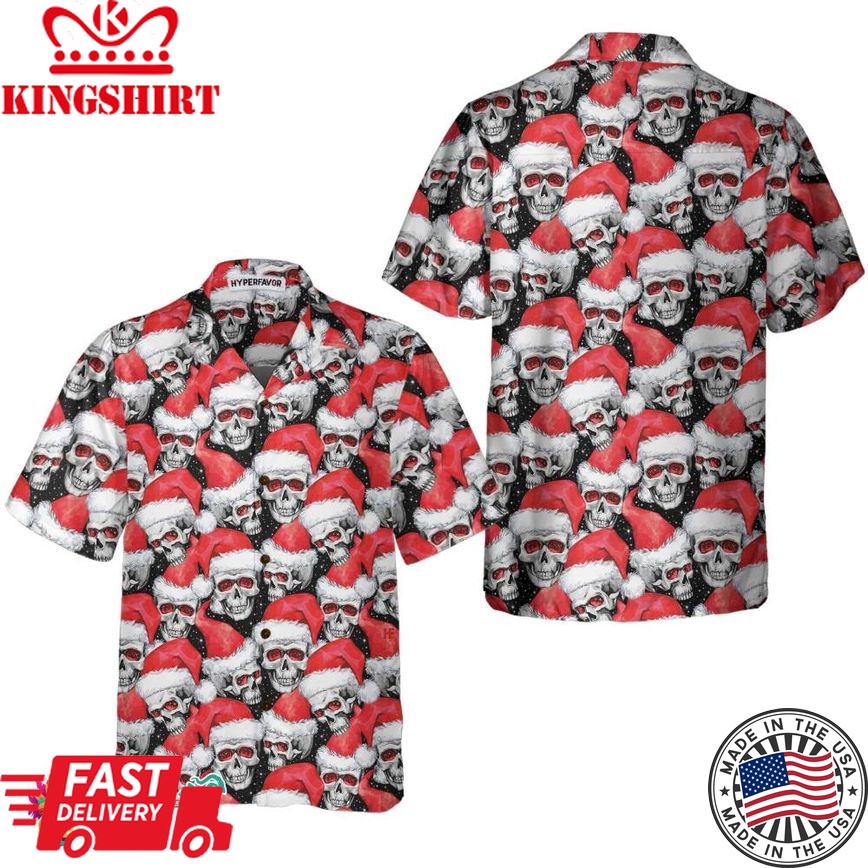 Fashionable Christmas Skulls Hawaiian Shirt, Cool Christmas Hawaiian Shirt