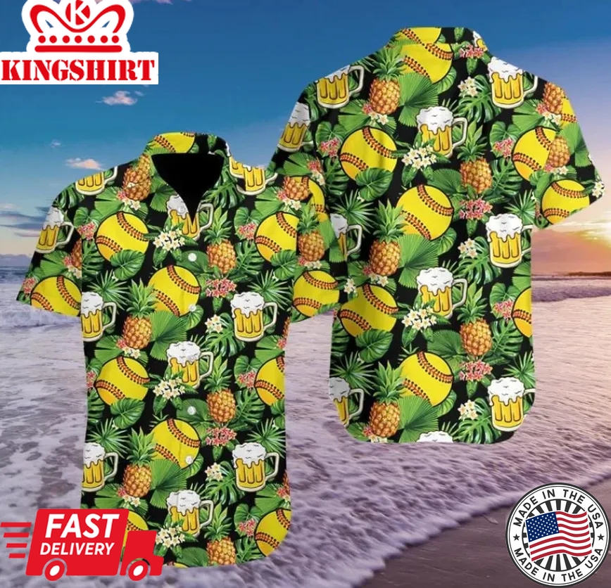 Fastpitch Softballs And Beer Trendy Hawaiian Shirt