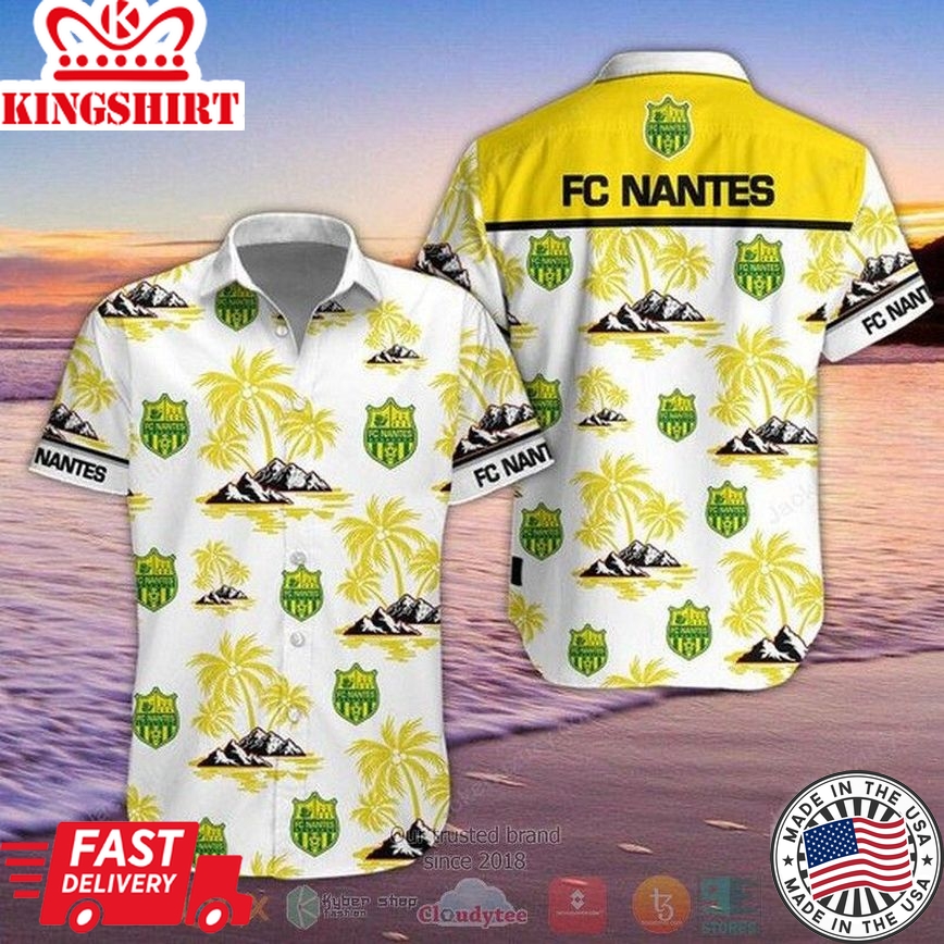 Fc Nantes Coconut Tree White Yellow Trendy Hawaiian Shirt Aloha Shirt