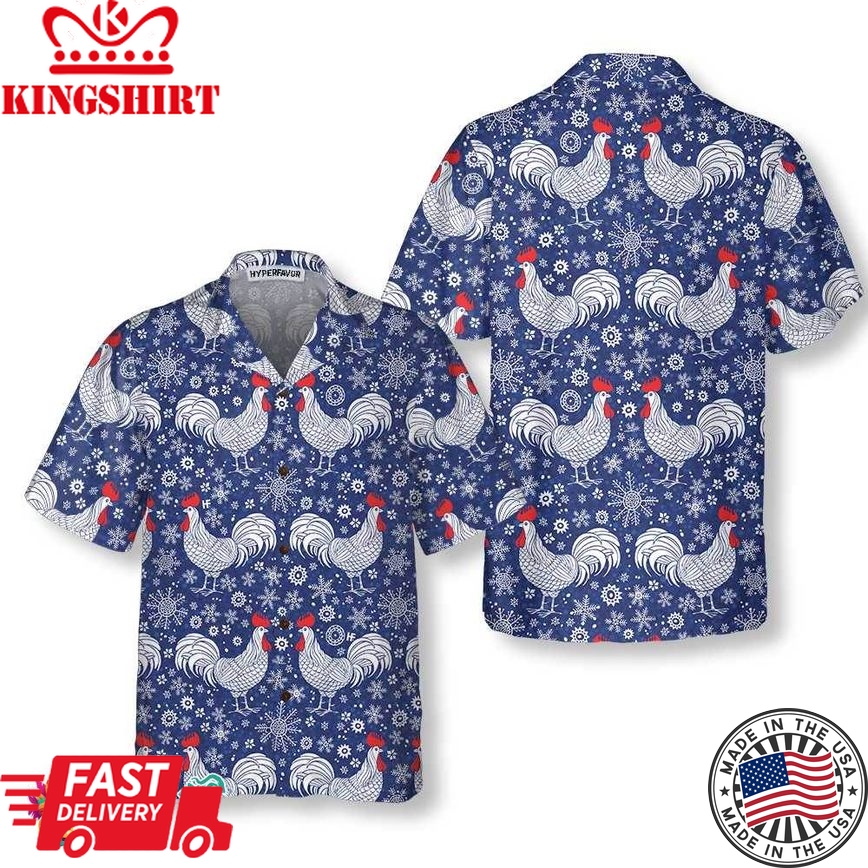 Festive Winter Rooster Hawaiian Shirt, Unique Chicken Shirt For Men & Women