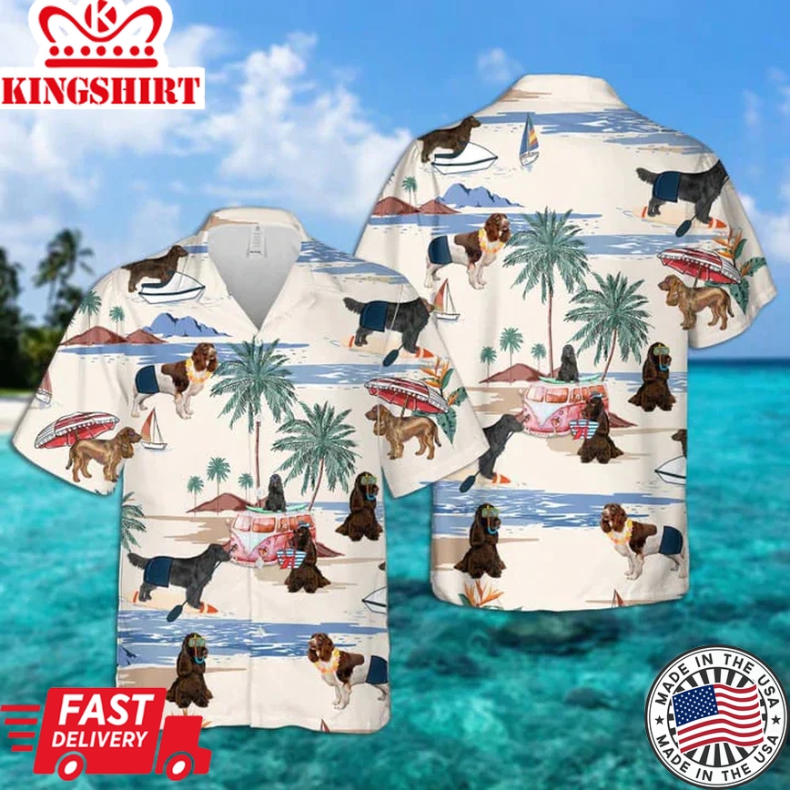 Field Spaniel Summer Beach Trendy Hawaiian Shirt, Trendy Hawaiian Shirts For Men Short Sleeve Aloha Beach Shirt