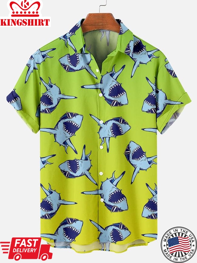 Fierce Depths: Deep Sea Shark Aloha Shirt