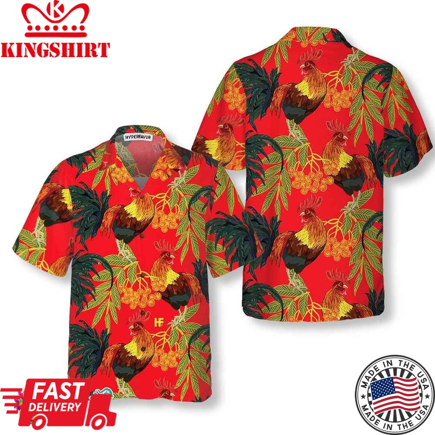 Fiery Red Rooster Hawaiian Shirt, Unique Chicken Shirt For Men & Women