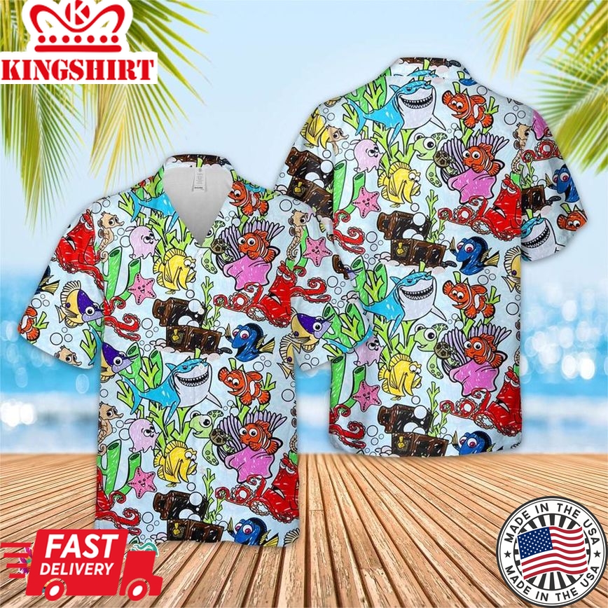 Finding Nemo Hawaiian Shirt, Short Sleeve Hawaiian Aloha Shirt, Finding Nemo Shirt, Finding Nemo Birthday Hawaiian