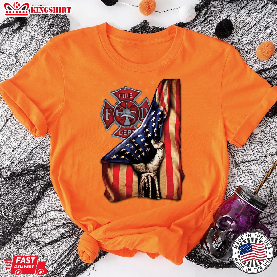 Fire Department Logo Firefighter American Flag T-Shirt