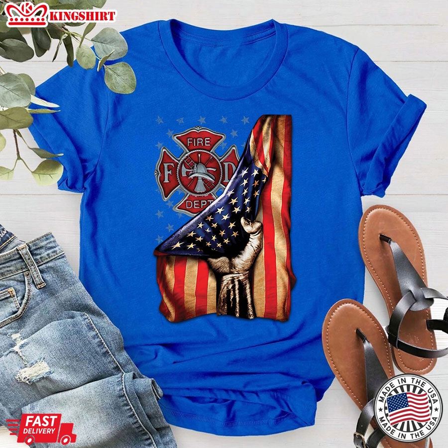 Fire Department Logo Firefighter American Flag T-Shirt