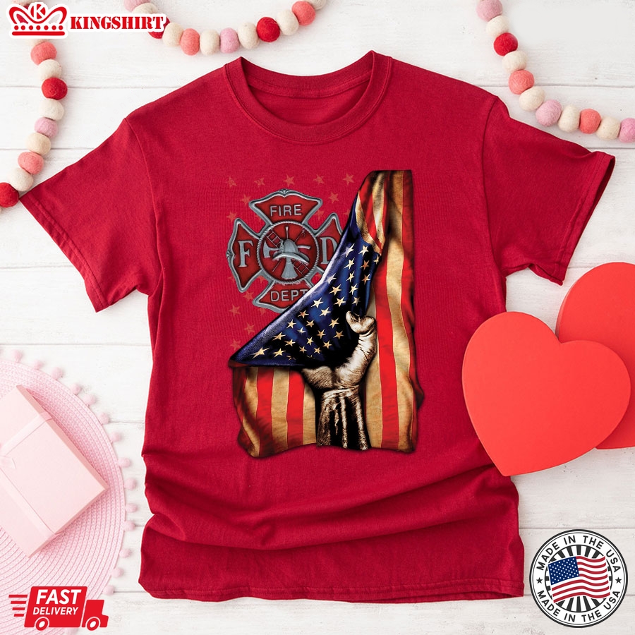 Fire Department Logo Firefighter American Flag T-Shirt