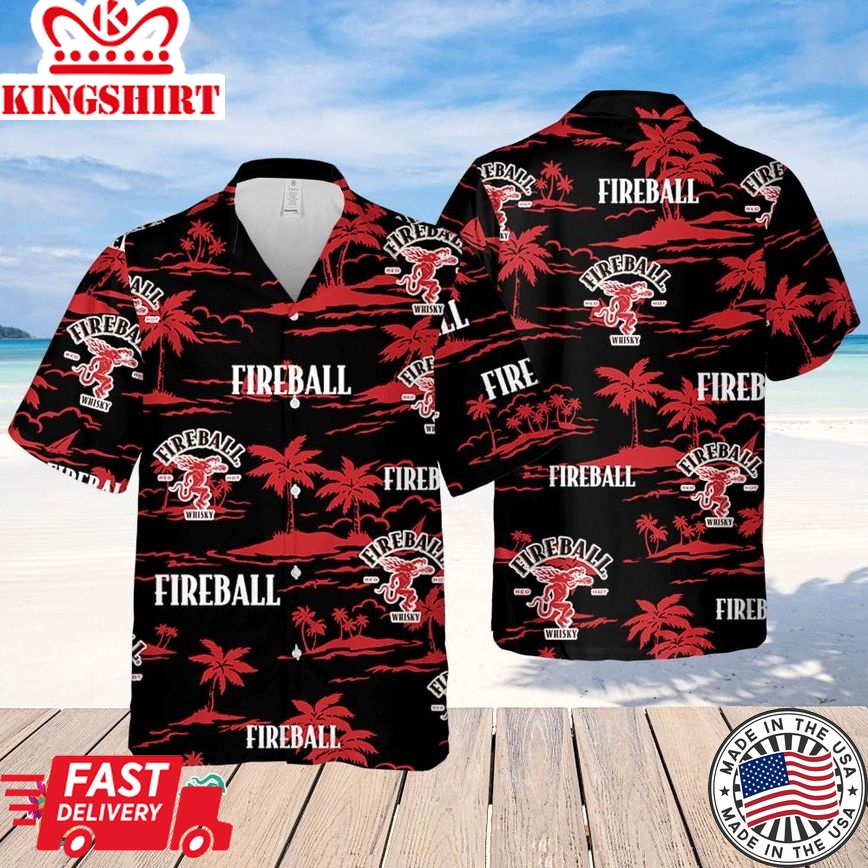 Fireball Hawaiian Beach Pattern Shirt, Beer Summer Party Hawaiian Shirt, Schlitz Beer Shirt