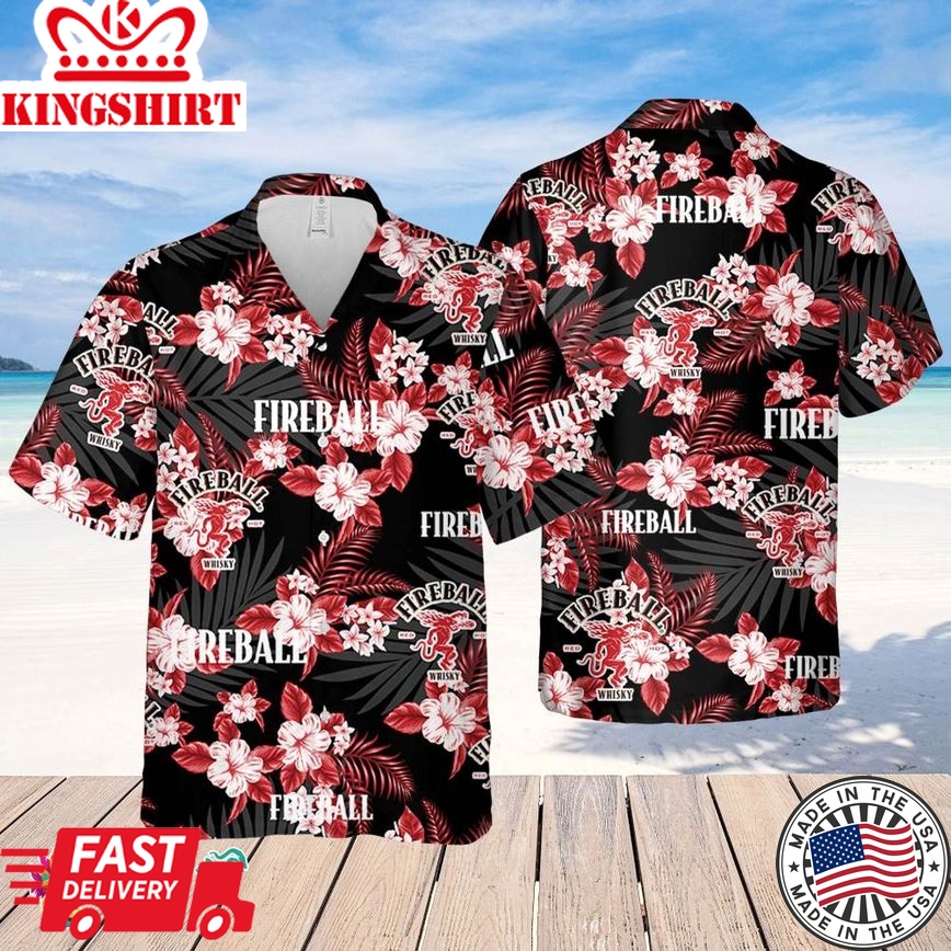 Fireball Hawaiian Flowers Pattern Shirt, Beer Summer Party Hawaiian Shirt, Schlitz Beer Shirt