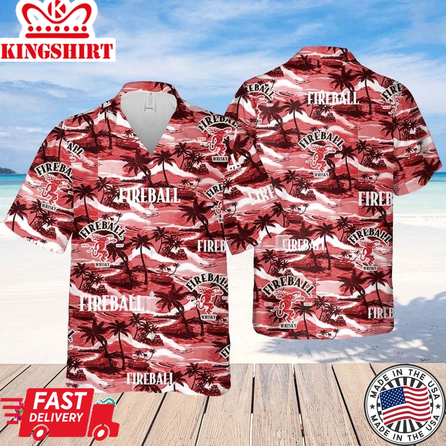 Fireball Hawaiian Sea Island Pattern Shirt, Beer Summer Party Hawaiian Shirt, Schlitz Beer Shirt