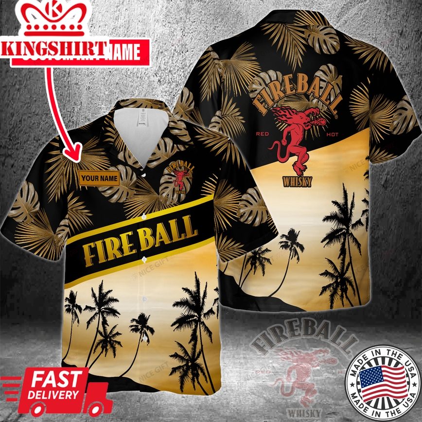 Fireball Whiskey Custom Hawaiian Shirt Personalized Name