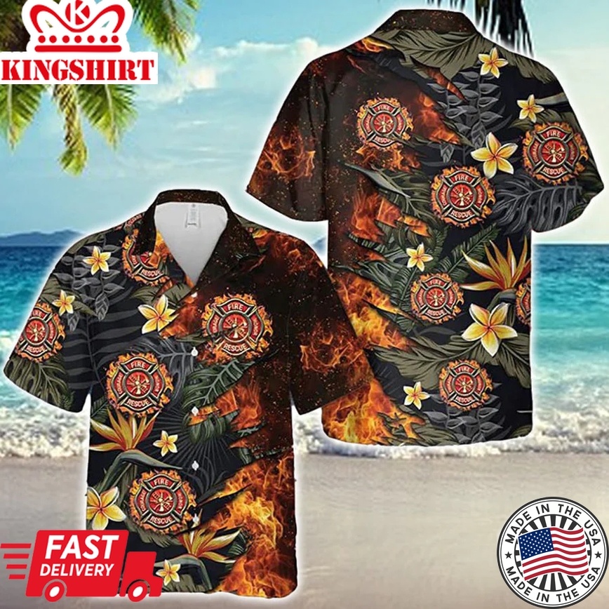 Firefighter Fire Floral Tropical Trendy Hawaiian Shirt, Gift For Firefighter