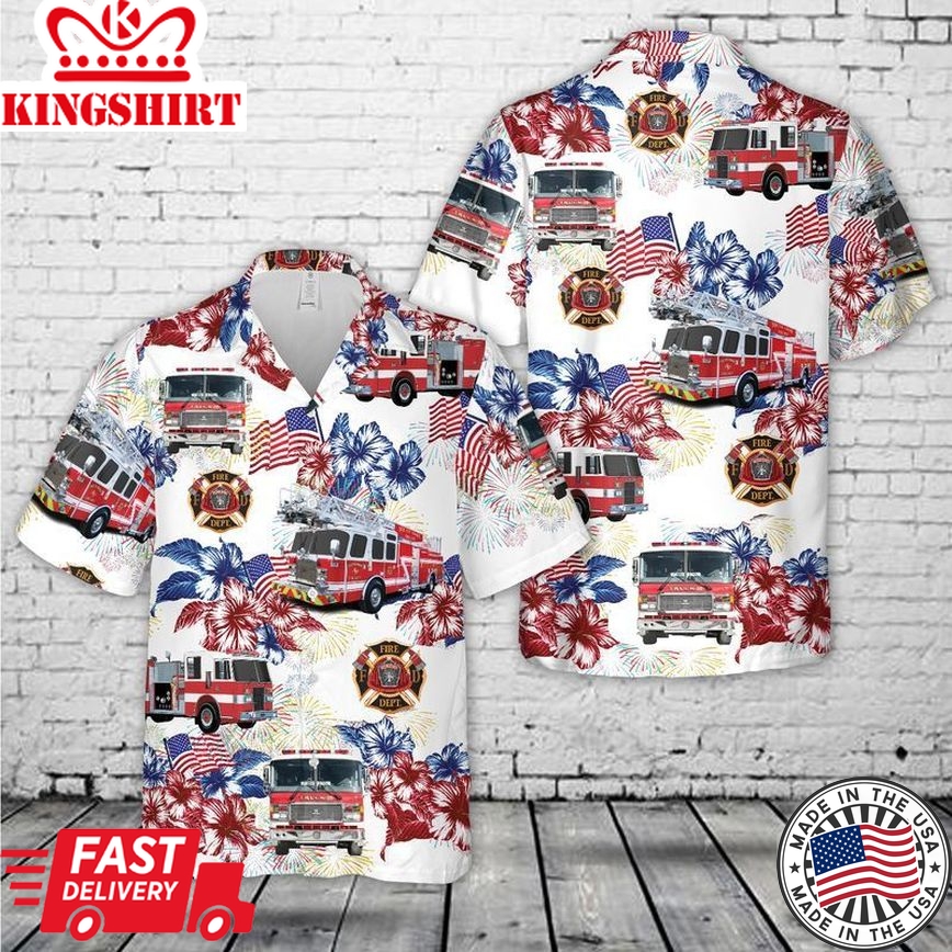 Firefighter Fire Truck, 4Th Of July Trendy Hawaiian Shirt, Short Sleeve Trendy Hawaiian Shirt For Men