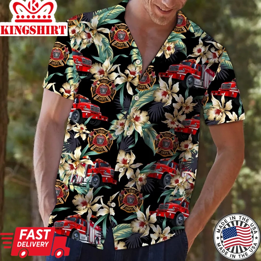 Firefighter Floral Vintage Hawaii Shirt, Vintage Trendy Hawaiian Shirt For Summer Gifts