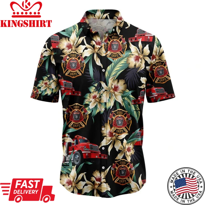 Firefighter Floral Vintage Trendy Hawaiian Shirt, Summer Trendy Hawaiian Shirts For Men, Women Aloha Beach Shirt, Aloha Shirt