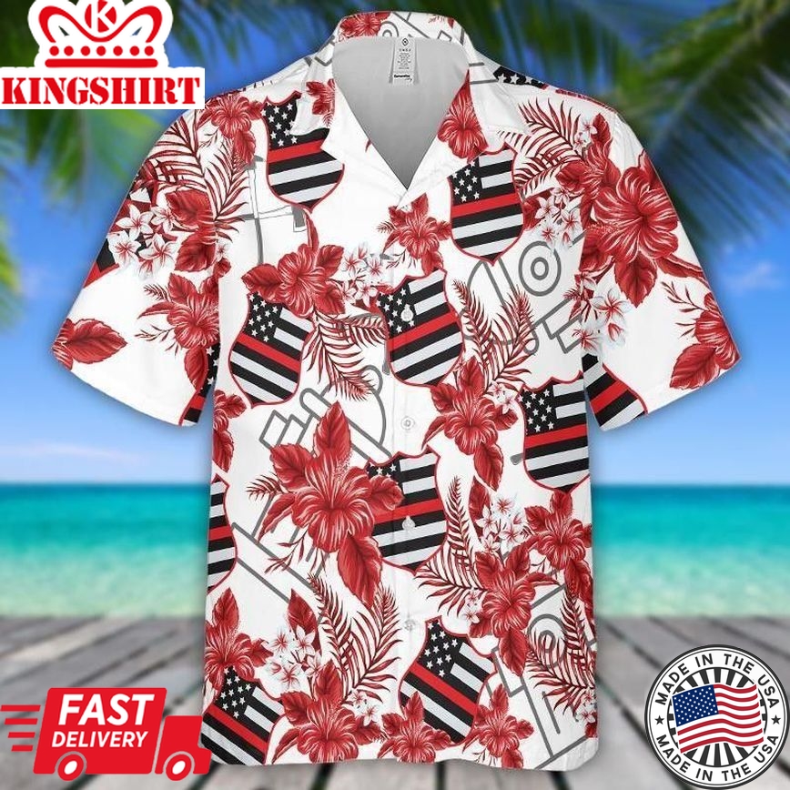 Firefighter Hibiscus Flower Trendy Hawaiian Shirt