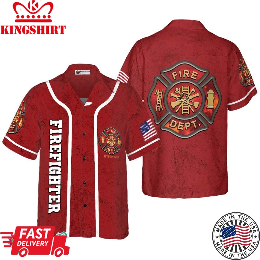 Firefighter Logo Red Background Firefighter Hawaiian Shirt, American Flag Firefighter Shirt For Men