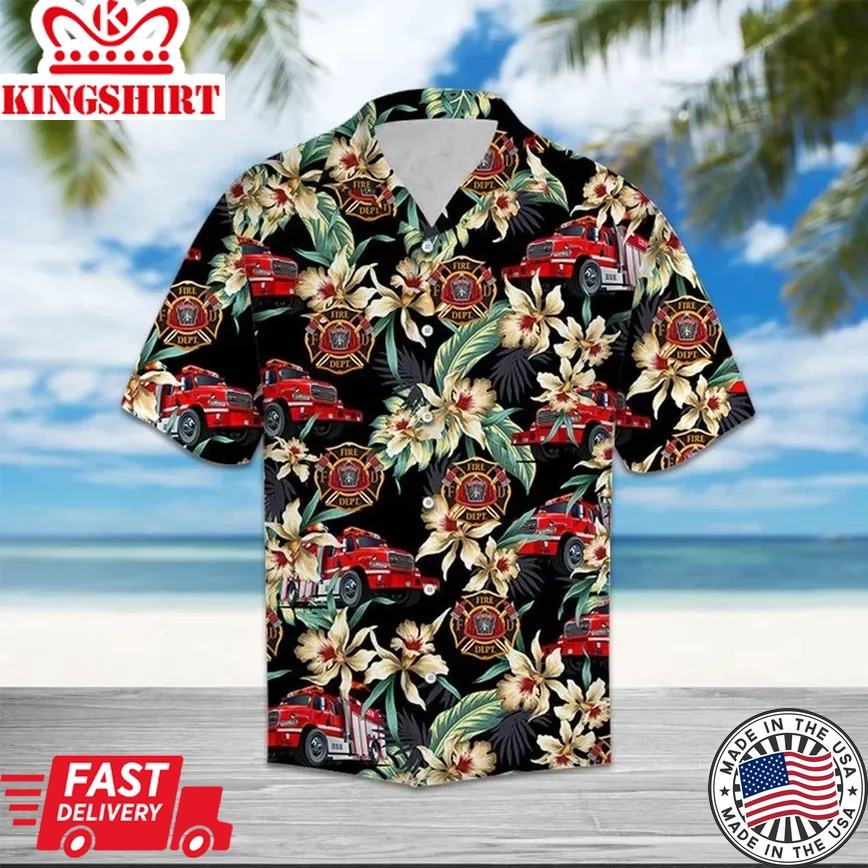 Firefighter Logo With Floral Outstanding Design Trendy Hawaiian Shirt