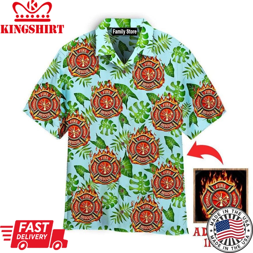 Firefighter On Green Leaves Custom Hawaiian Shirt