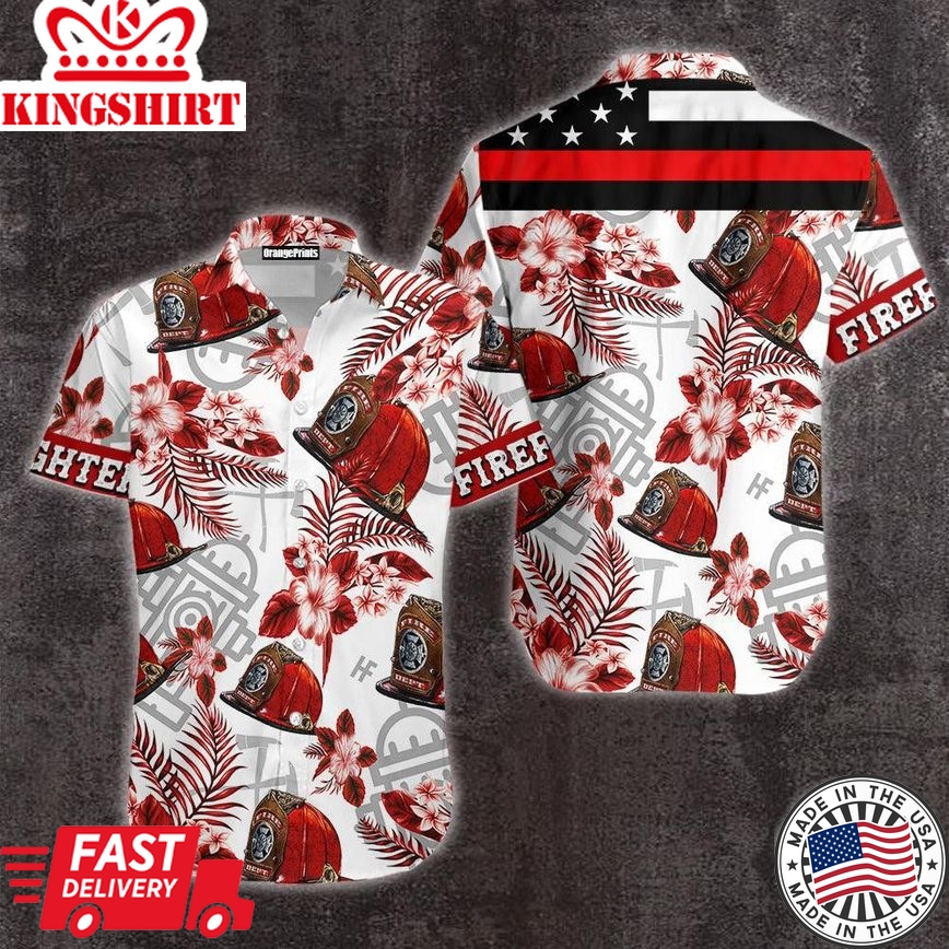 Firefighter Red Hat Red Line Unisex Trendy Hawaiian Shirt