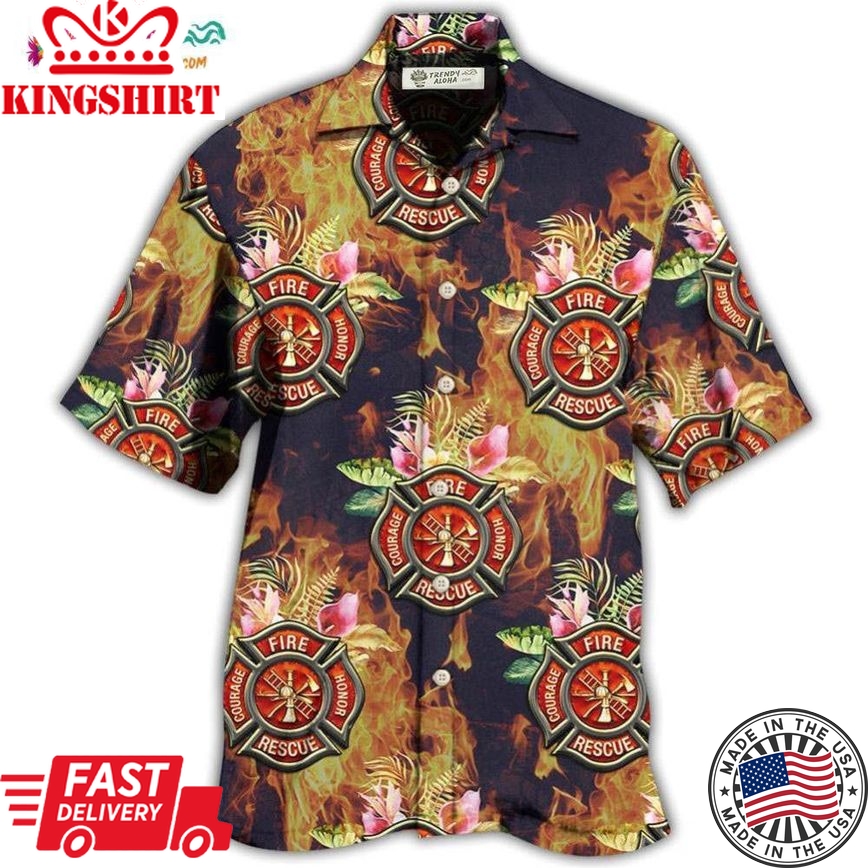 Firefighter Tropical Floral With Fire Style Hawaiian Shirt