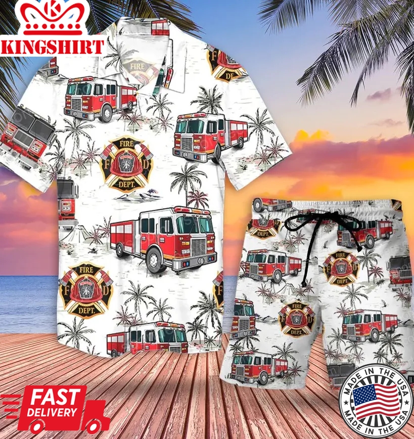 Firefighter Truck Trendy Hawaiian Shirt Set Unisex