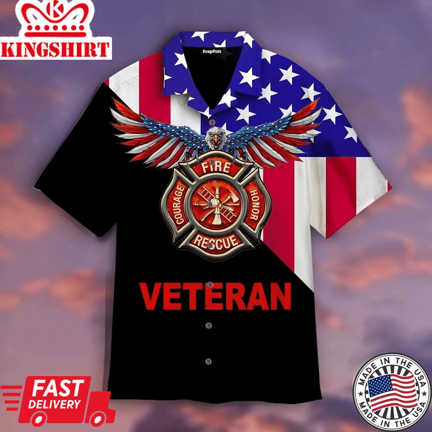 Firefighter Veteran American Eagle Trendy Hawaiian Shirt For