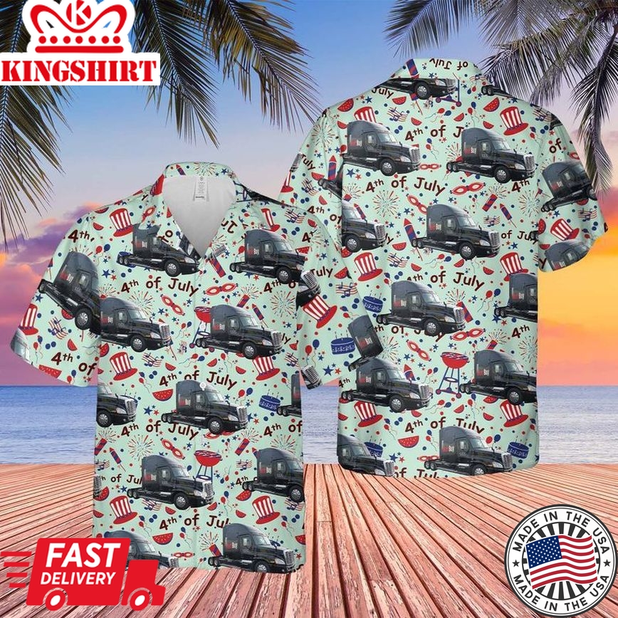 First-Generation Freightliner Cascadia 4Th Of July Trendy Hawaiian Shirt