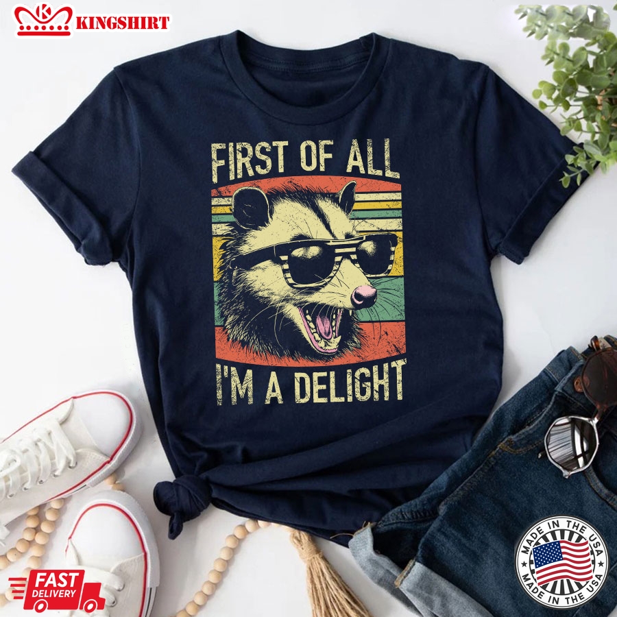 First Of All I'm A Delight Opossum With Glasses Vintage T-Shirt