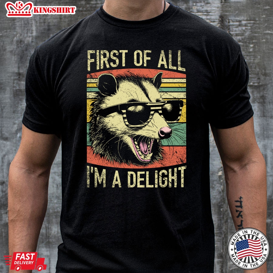 First Of All I'm A Delight Opossum With Glasses Vintage T-Shirt