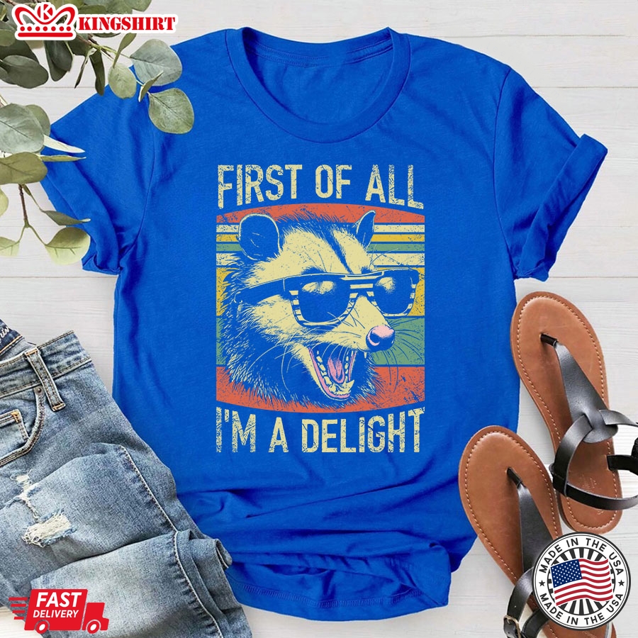 First Of All I'm A Delight Opossum With Glasses Vintage T-Shirt