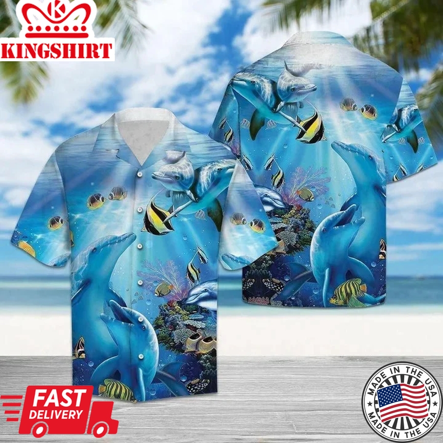 Fish And Dolphin Watercolor Design Trendy Hawaiian Shirt