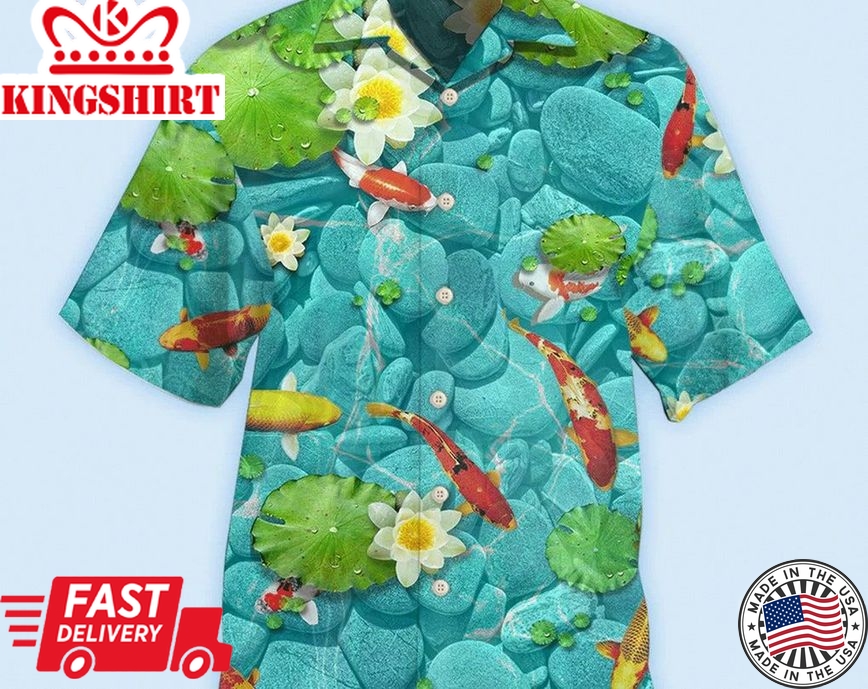 Fish Beautiful Koi Fish With Landscape, Hawaii Shirt Party Summer, Tropical Beach Shirt Button Down Shirt, Beach Party Shirts Gifts.