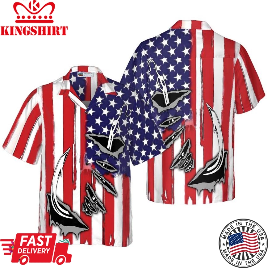 Fish Hook American Flag Hawaiian Shirt