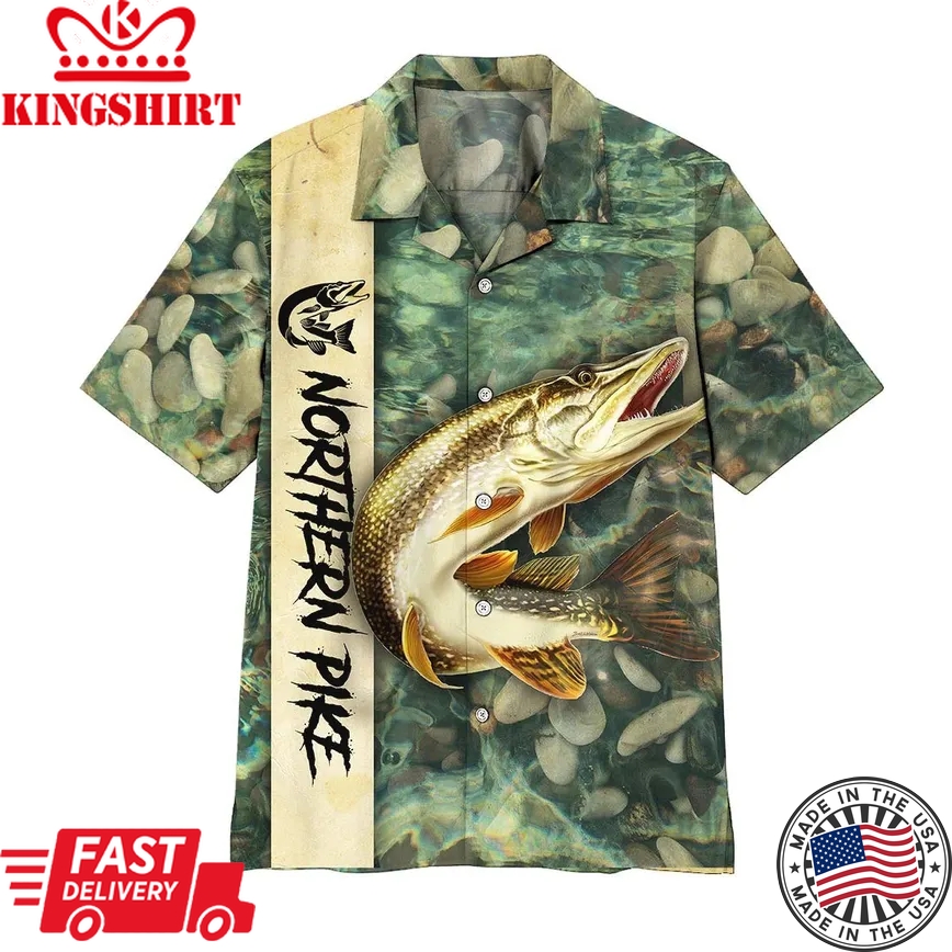 Fishing Aloha Shirt Fishing Hawaii Shirt For Men Northern Pike Fishing Trendy Hawaiian Shirt