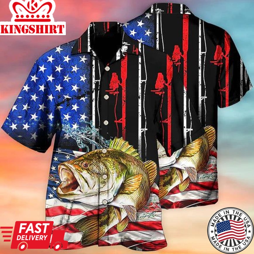 Fishing Amazing Us Flag Style - Hawaiian Shirt