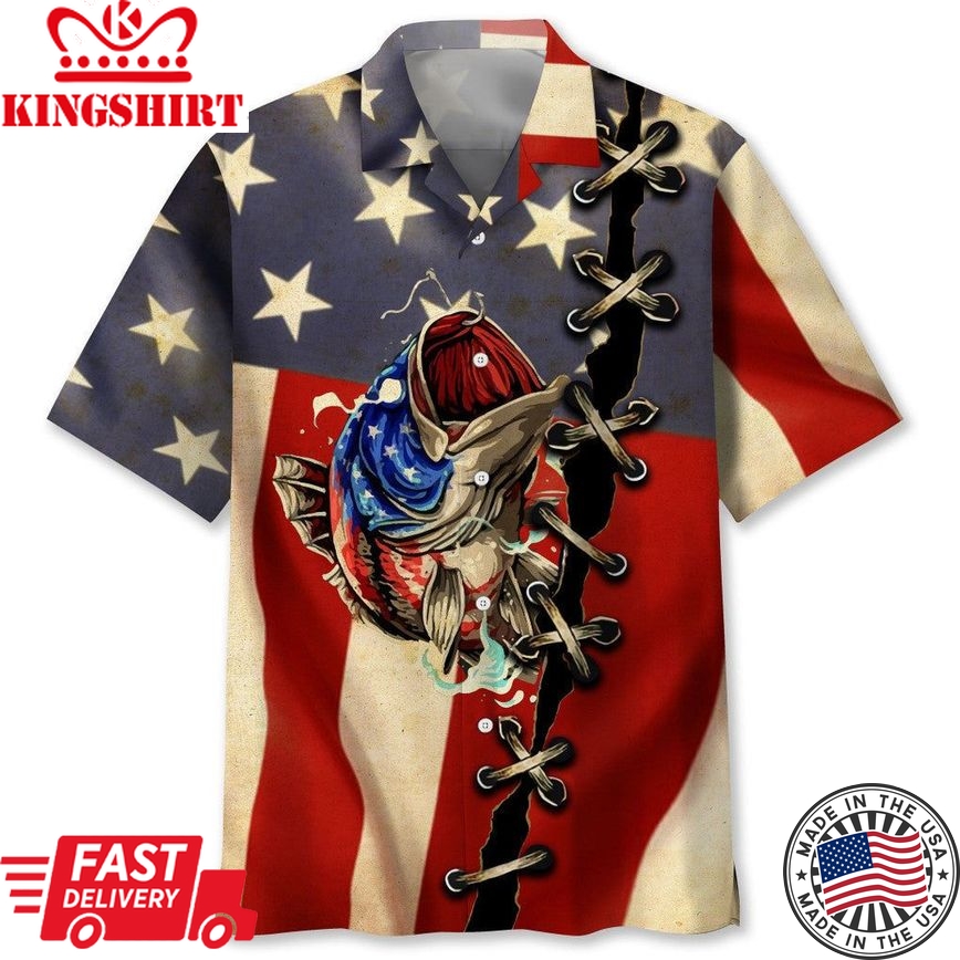 Fishing America Flag Trendy Hawaiian Shirt